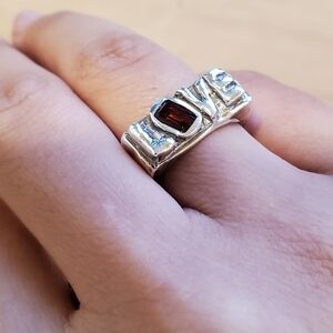 Sterling Silver Love Ring, Tyger By The Tail Red Garnet